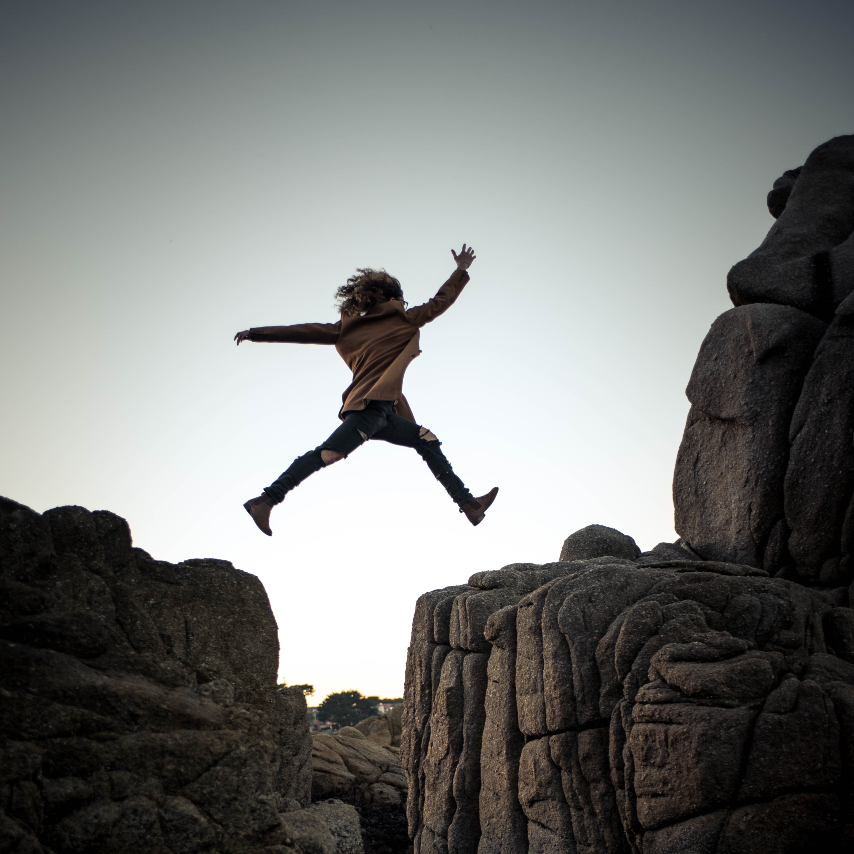 Personal leaping from rock to rock. A leap of faith.